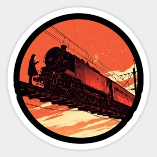 sunset and train Sticker